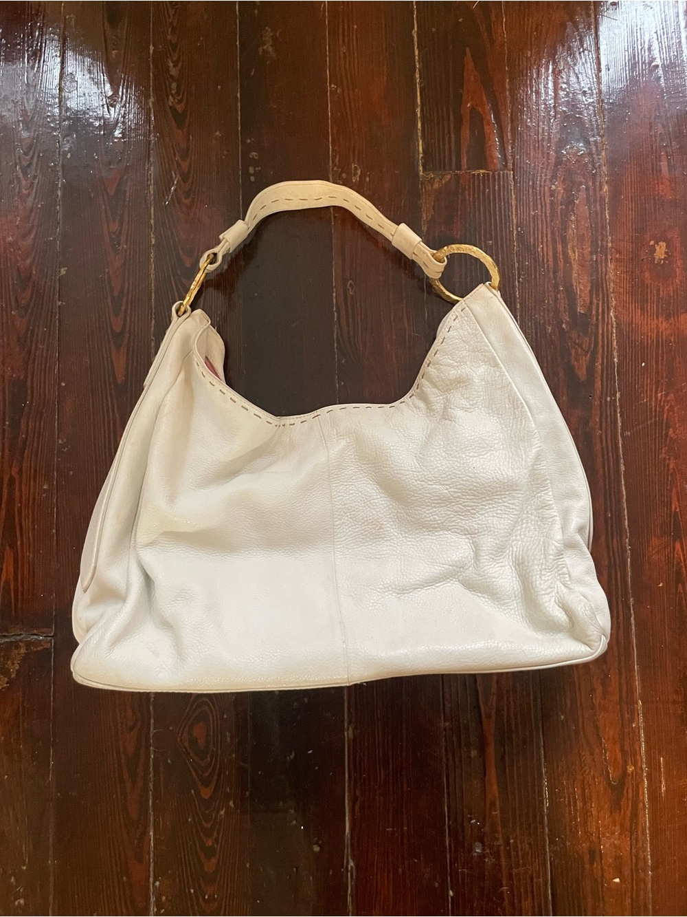 Sigrid Olsen Cream Leather Shoulder Bag with Gold Hardware